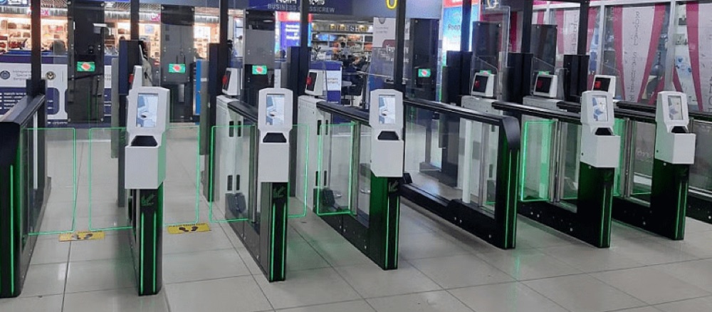 A row of newly installed immigration e-gates at Murtala Muhammed International Airport, Lagos