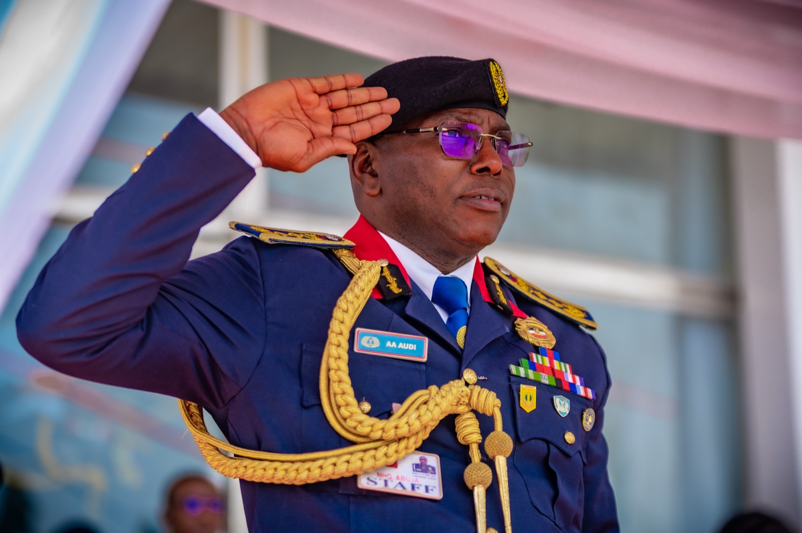The Commandant-General of the Nigeria Security and Civil Defence Corps in ceremonial uniform