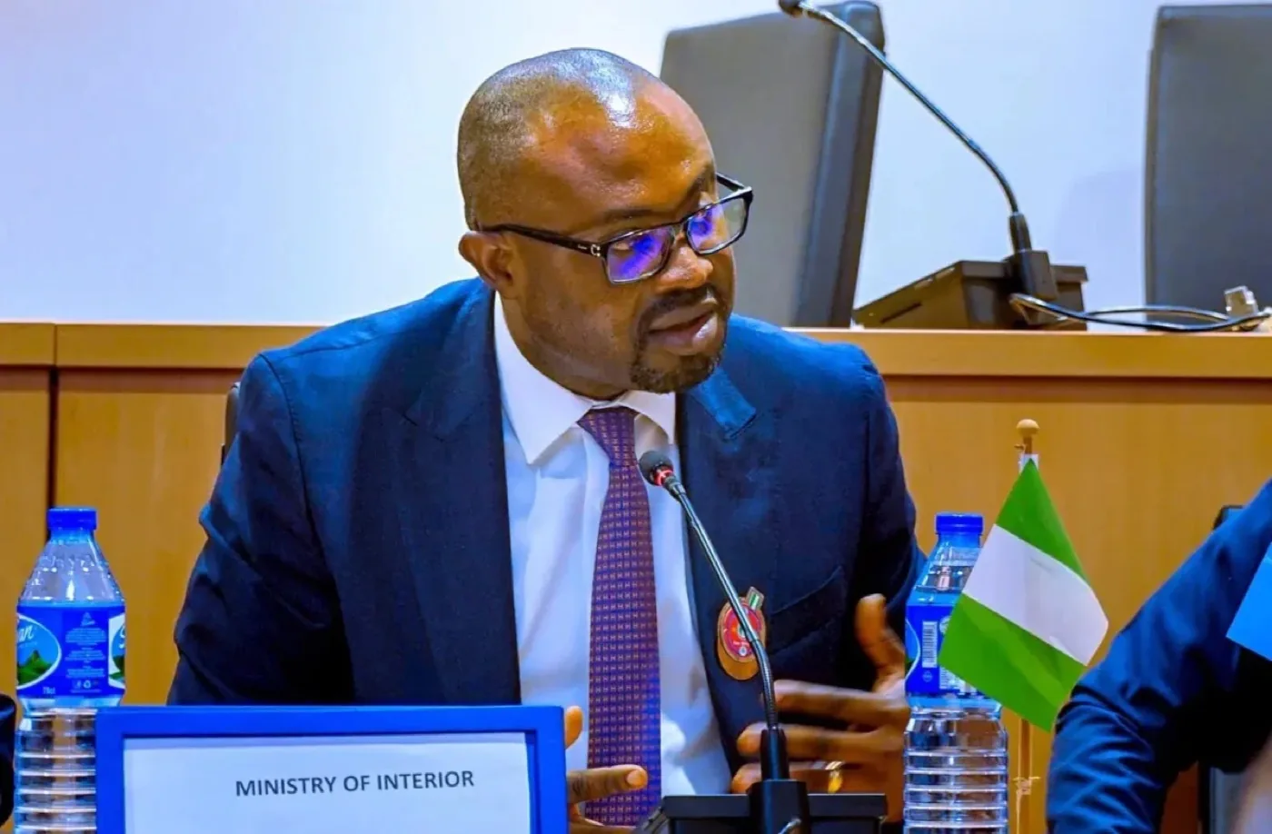 Speaking behind the Ministry of Interior nameplate